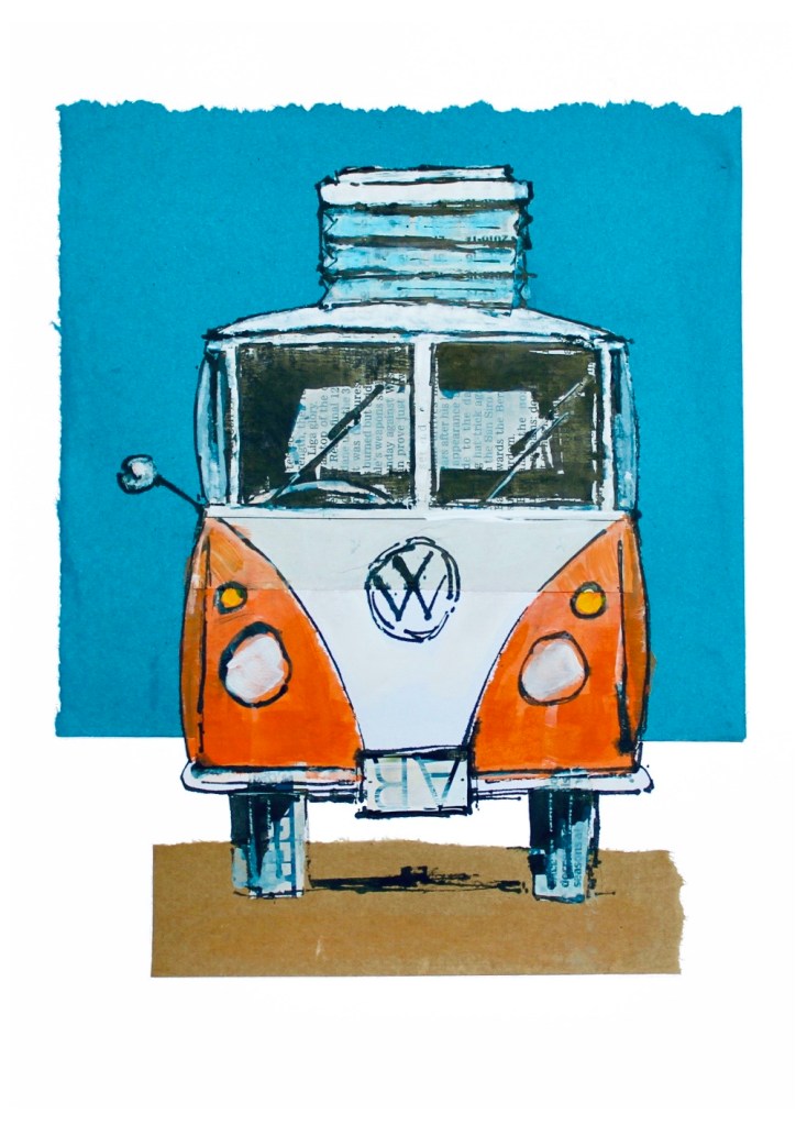 VW camper van collage painting