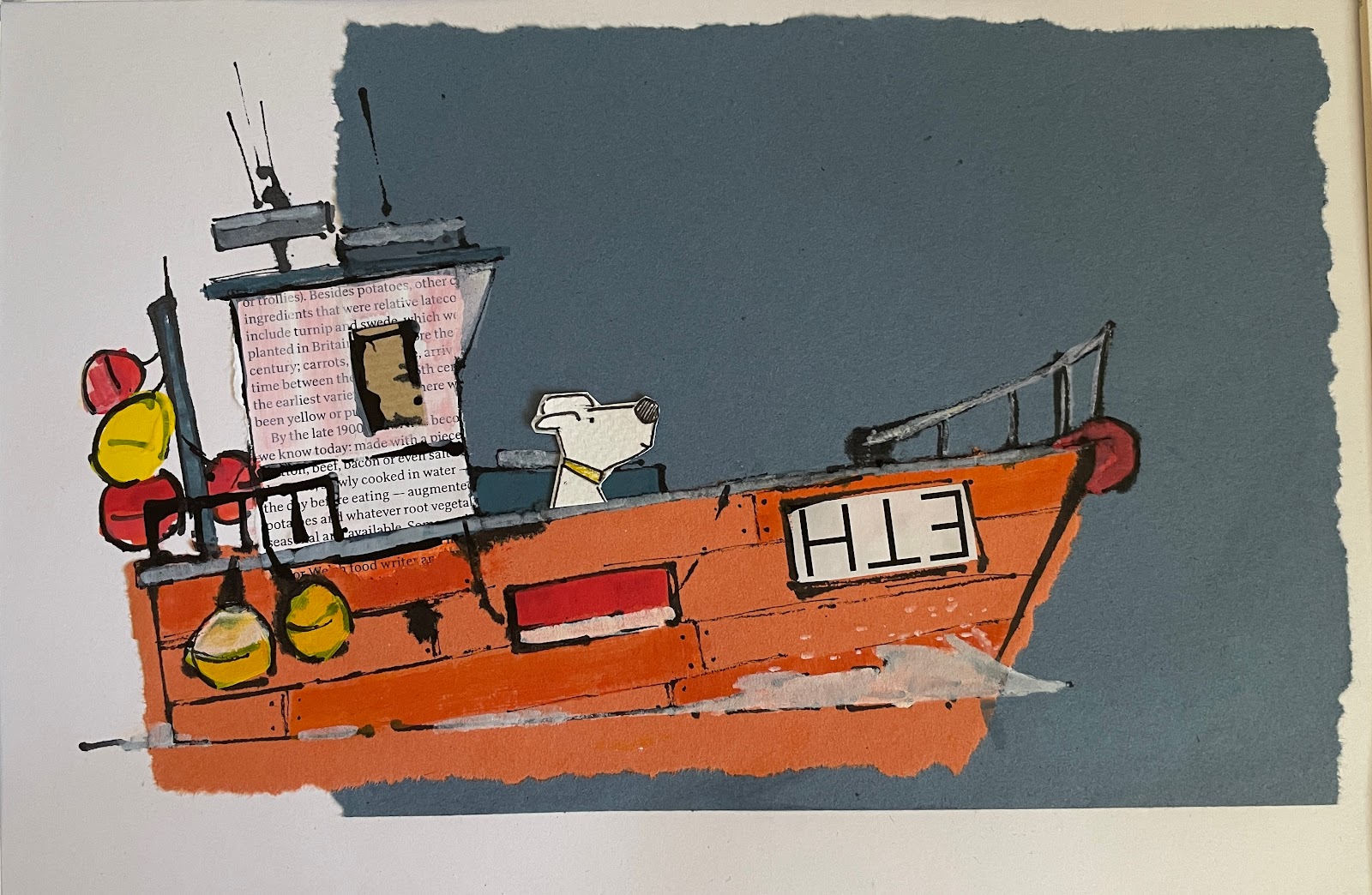 dog on a boat collage image