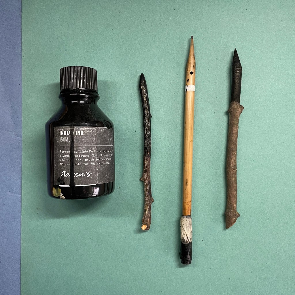 My simple art making tools...sticks and ink
