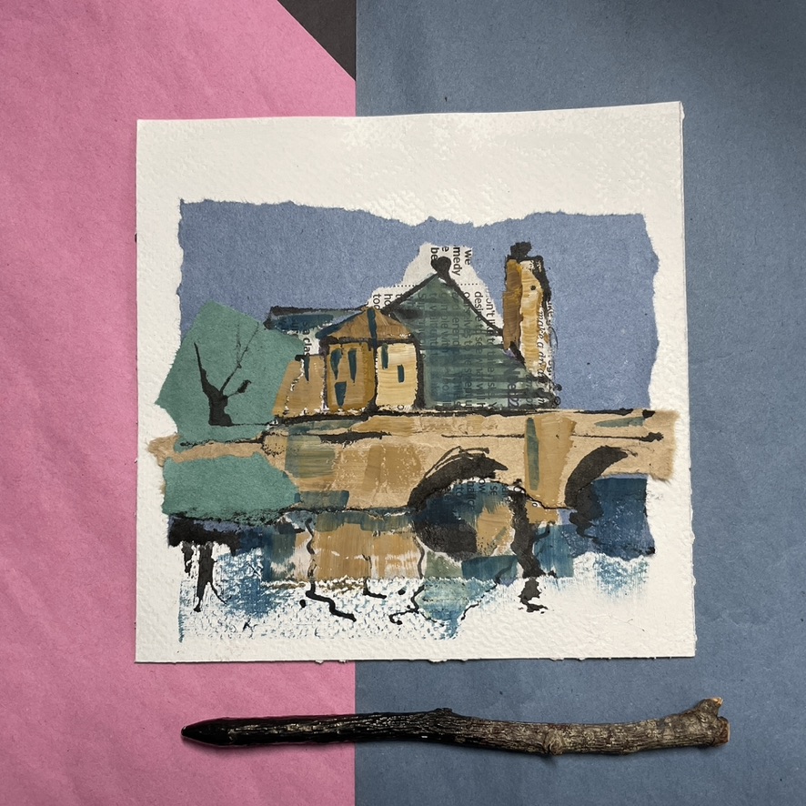 Collage image of a mill over the bridge in Stratford upon Avon