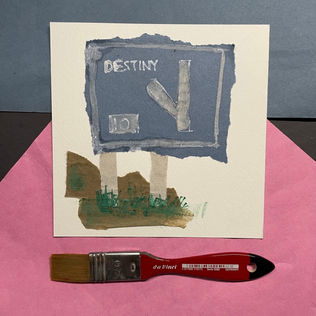 collage image of a road sign