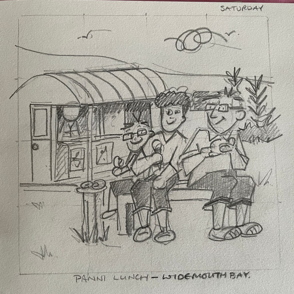 Sketchbook image of sketching on the seashore.