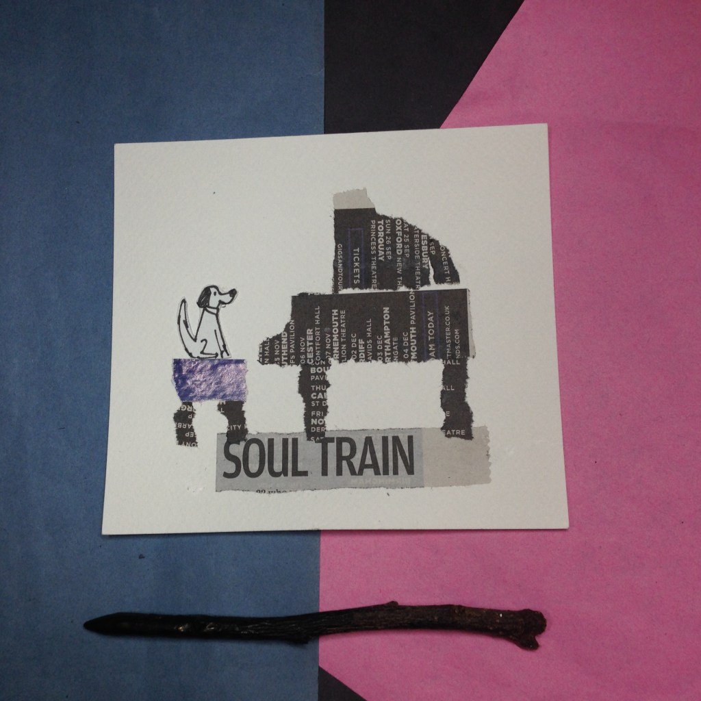 dog playing a piano collage image